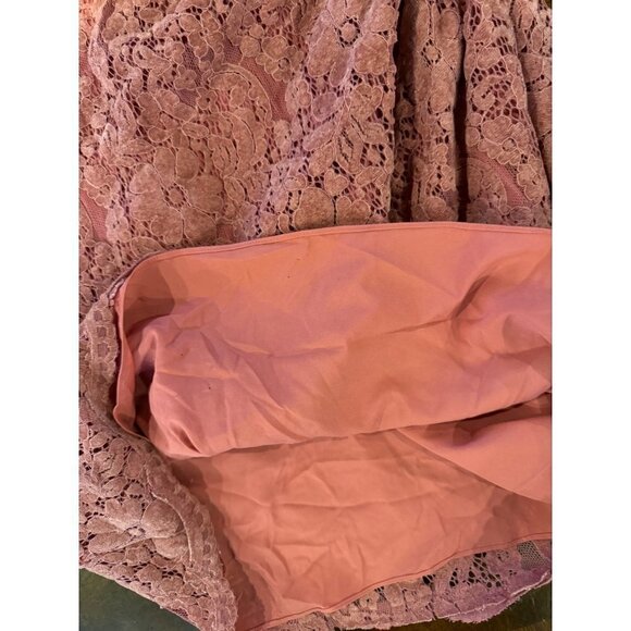 Saylor Pink Lace Velvet Long Sleeve One Shoulder Ruched Cut Out Mini Dress XS - Picture 10 of 10